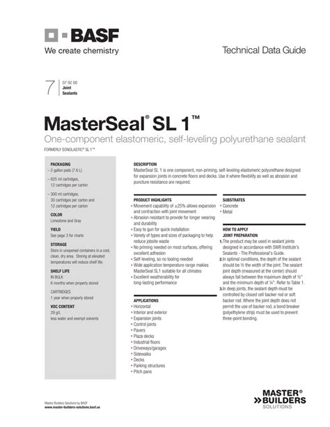 masterseal sl1 product data sheet.